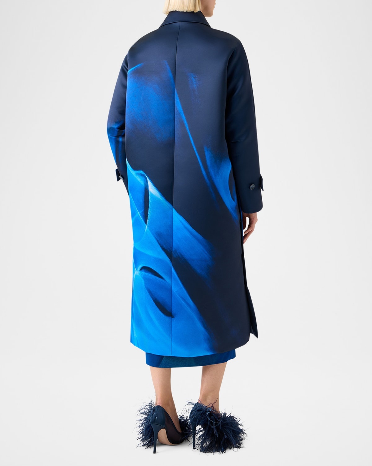 Elliot Silk Duchess Alysons Cyanotype-Print Oversized Coat - 3