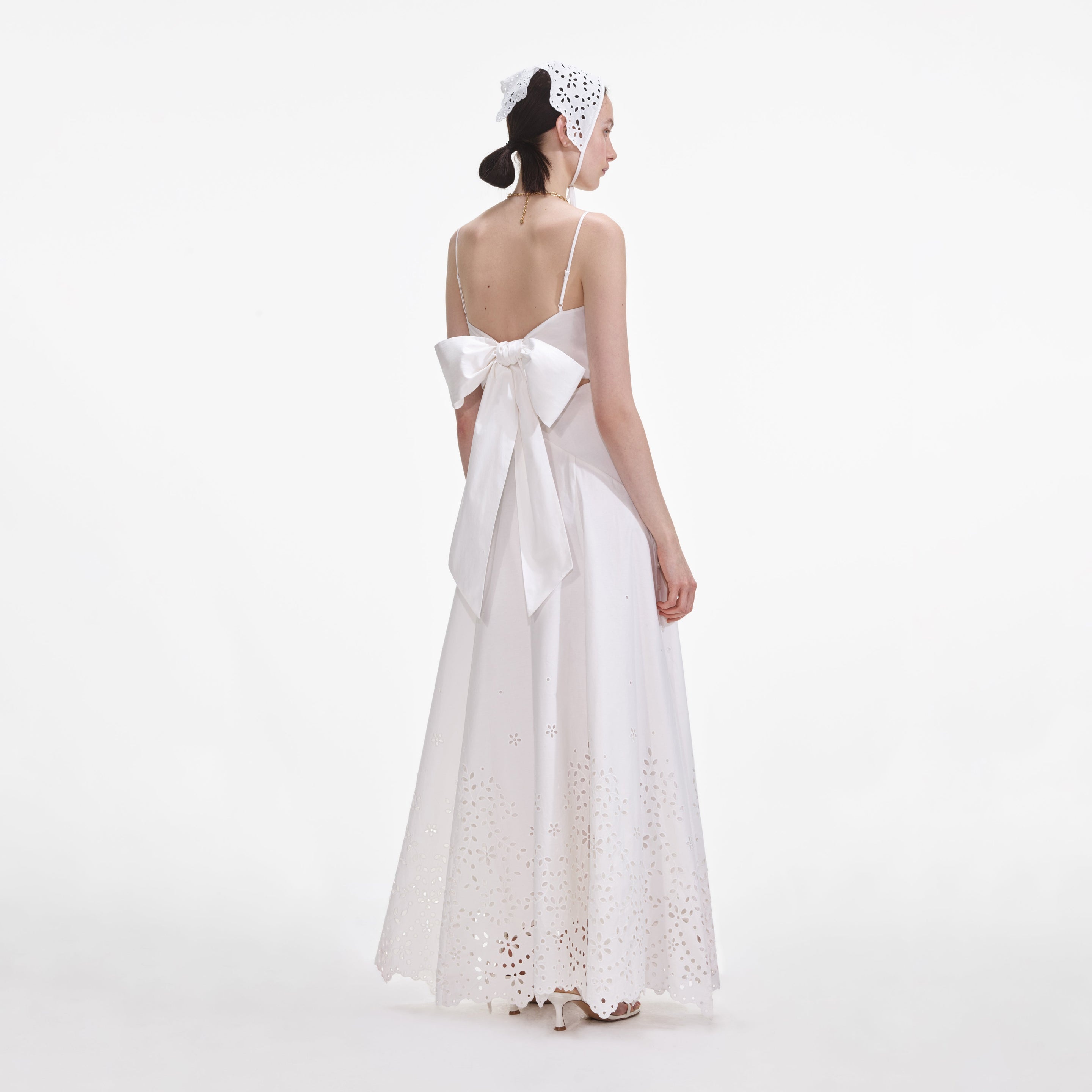 White Cotton Embroidered Maxi Dress - 3