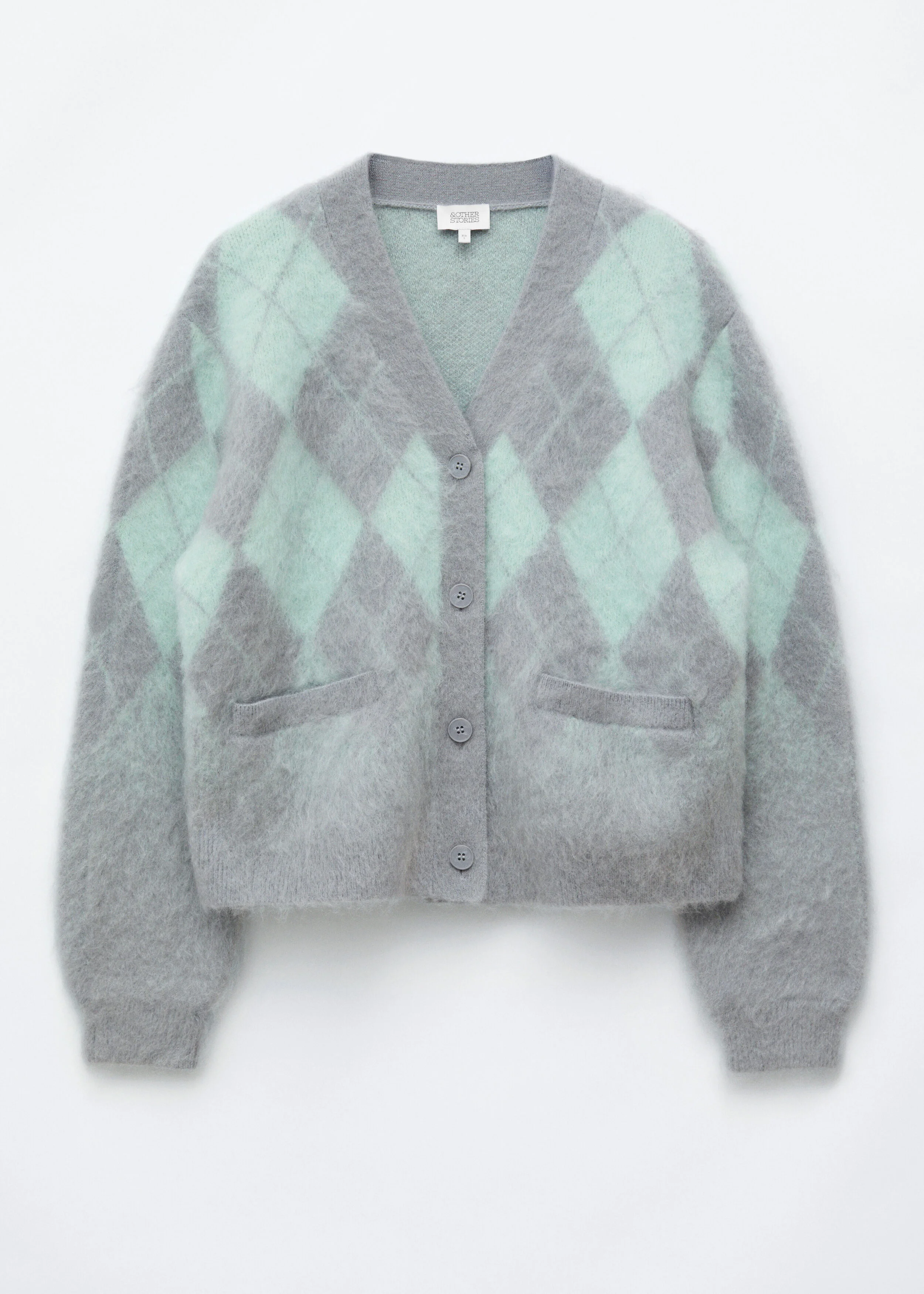 Mohair Blend Argyle Cardigan - 1