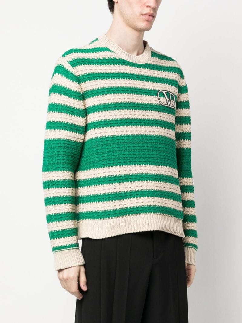 crochet-knit striped jumper - 3