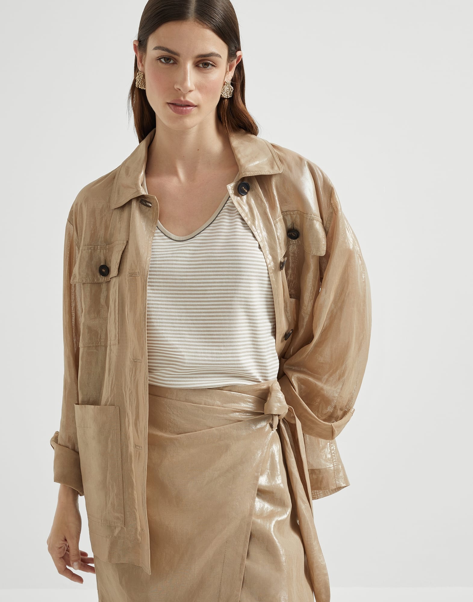 Striped cotton jersey top with shiny neck detail - 4