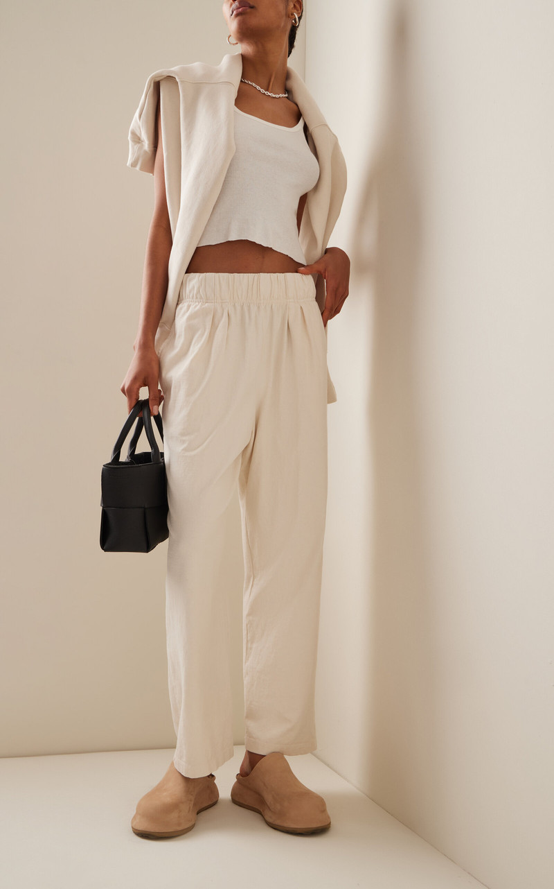 LES TIEN Pleated Cotton Wide-Leg Pants white outlook