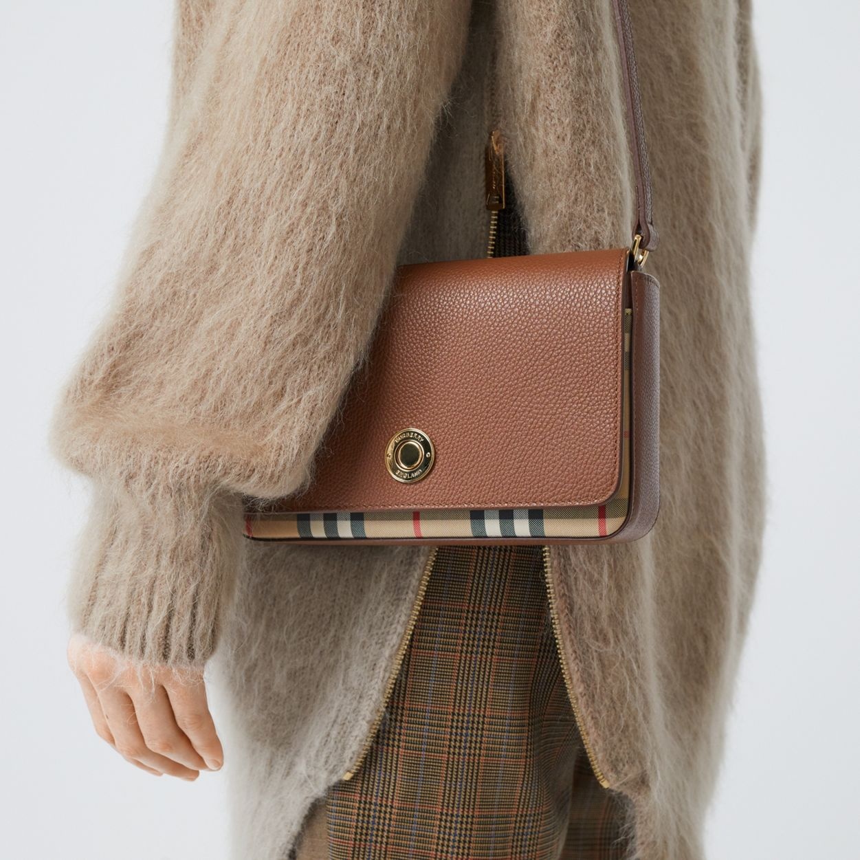 Small Leather and Vintage Check Crossbody Bag - 3