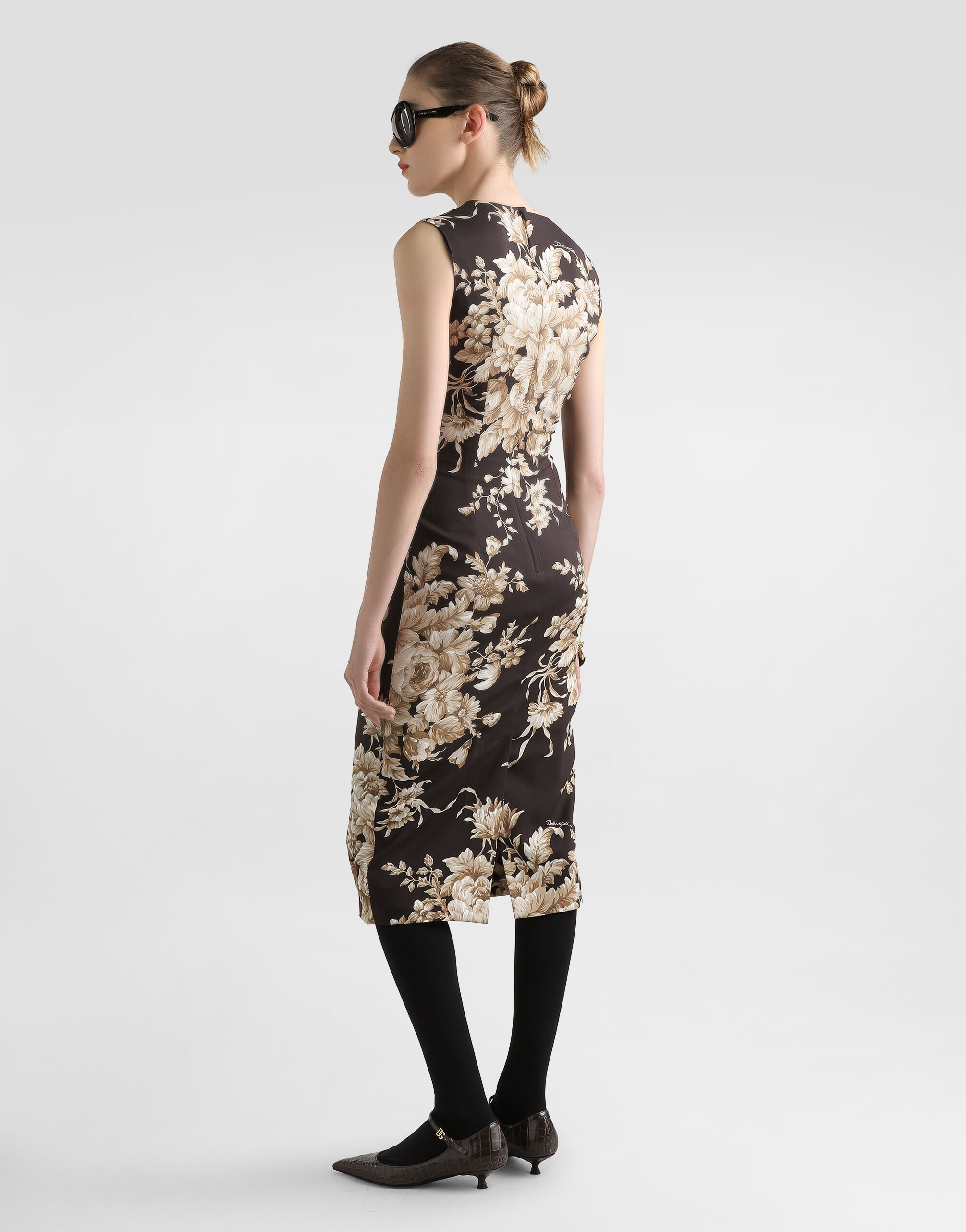 Rose-print charmeuse dress - 3