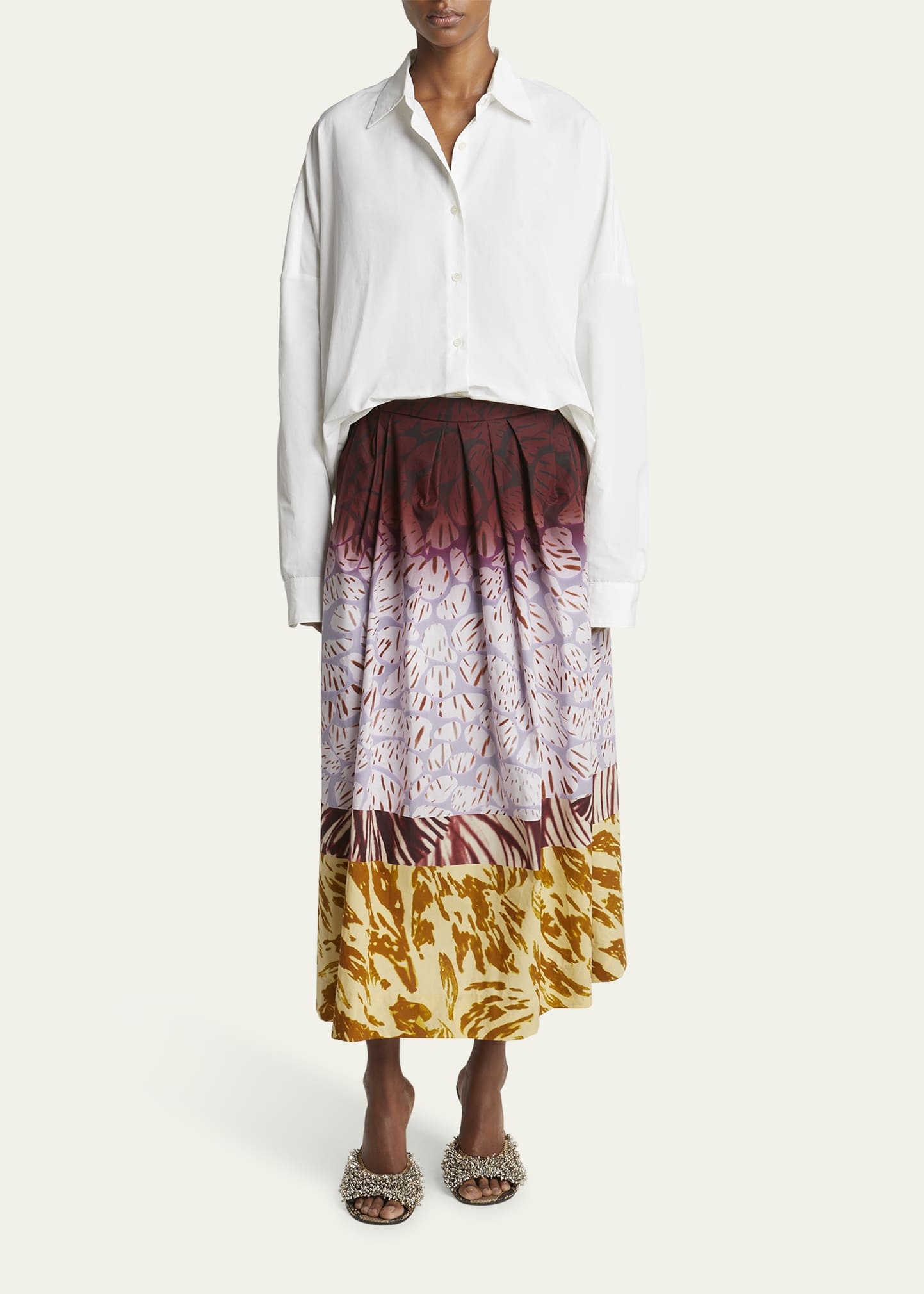 Soni Mixed-Print Pleated Skirt - 2