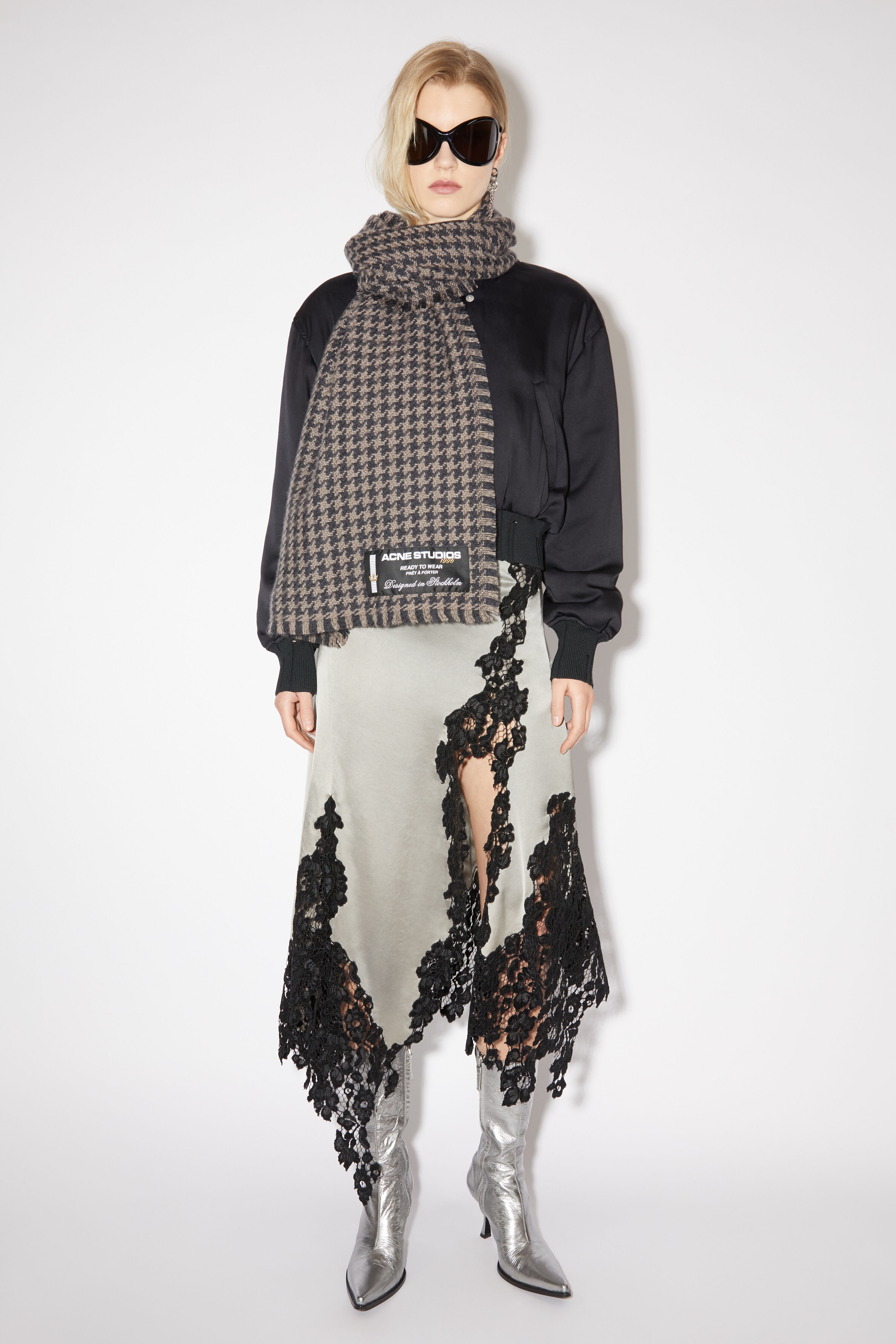 Houndstooth wool scarf - Grey/light grey - 2