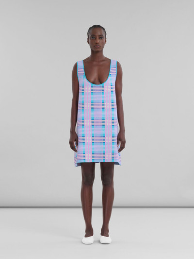 Marni PINK AND BLUE CHECKED TECHNO KNIT A-LINE DRESS outlook