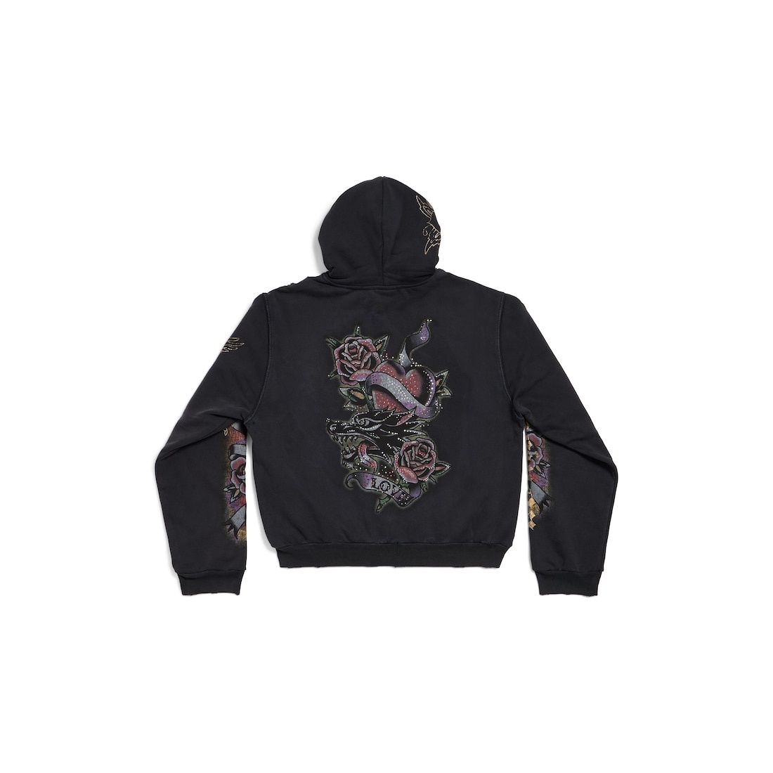 Women's Tacky Tattoo Zip-up Hoodie Small Fit in Black Faded - 2