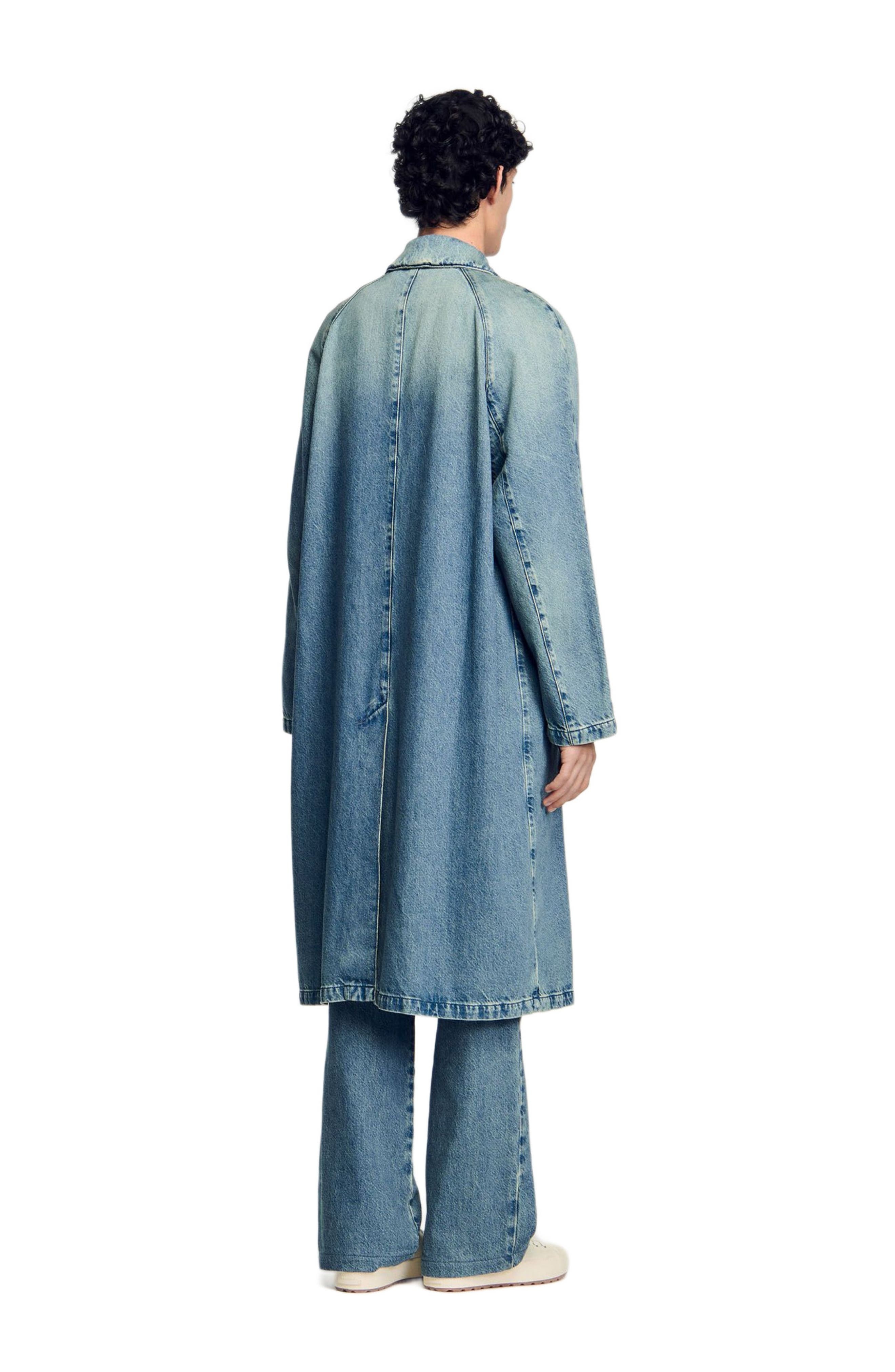SANDRO Long faded denim coat in Blue Vintage - 2