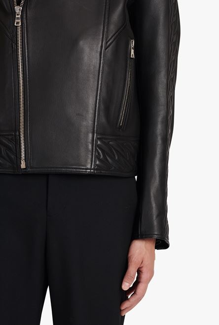 Black quilted leather biker jacket - 6