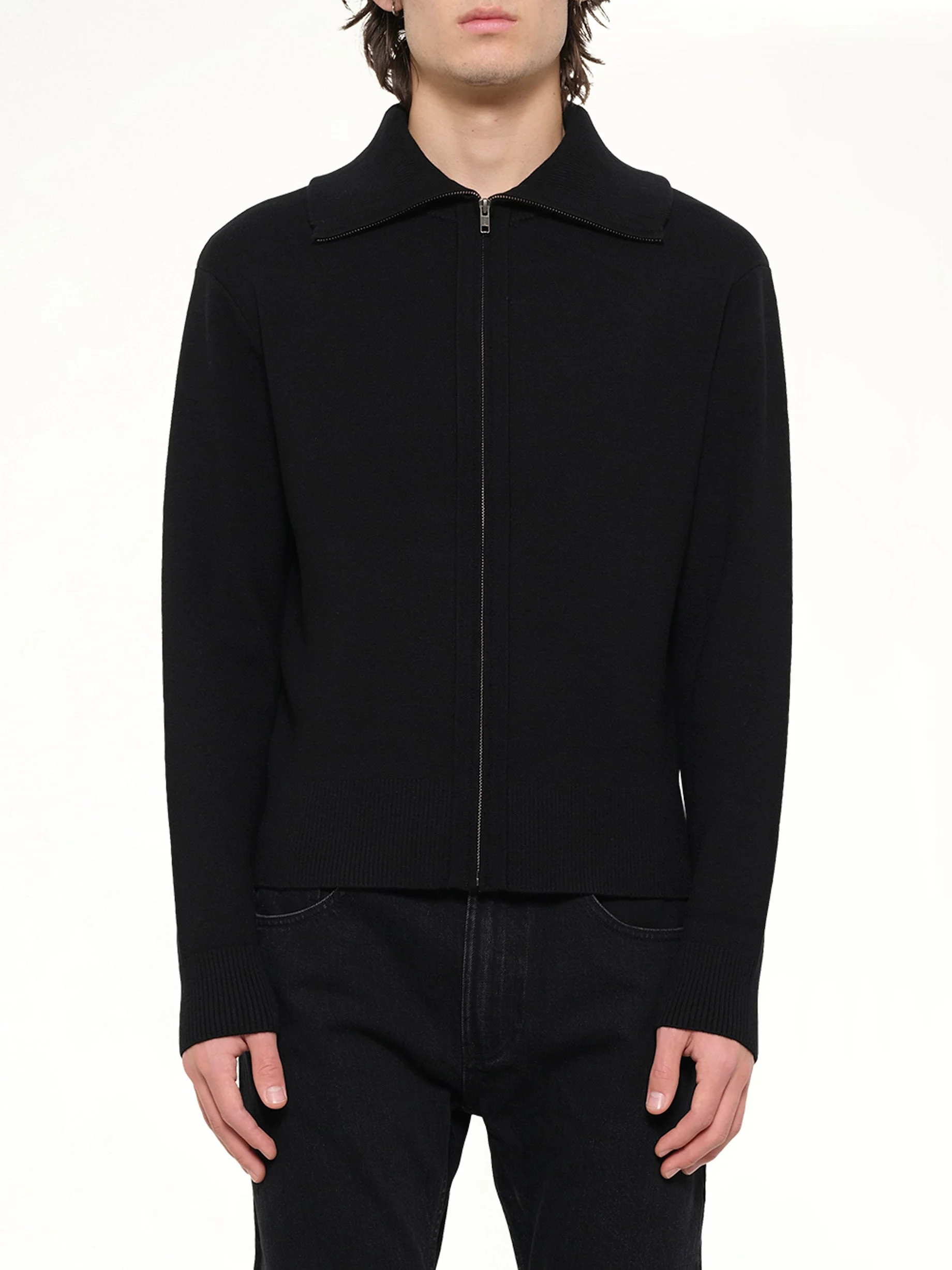 Knit Zip Up Jacket in Black - 1