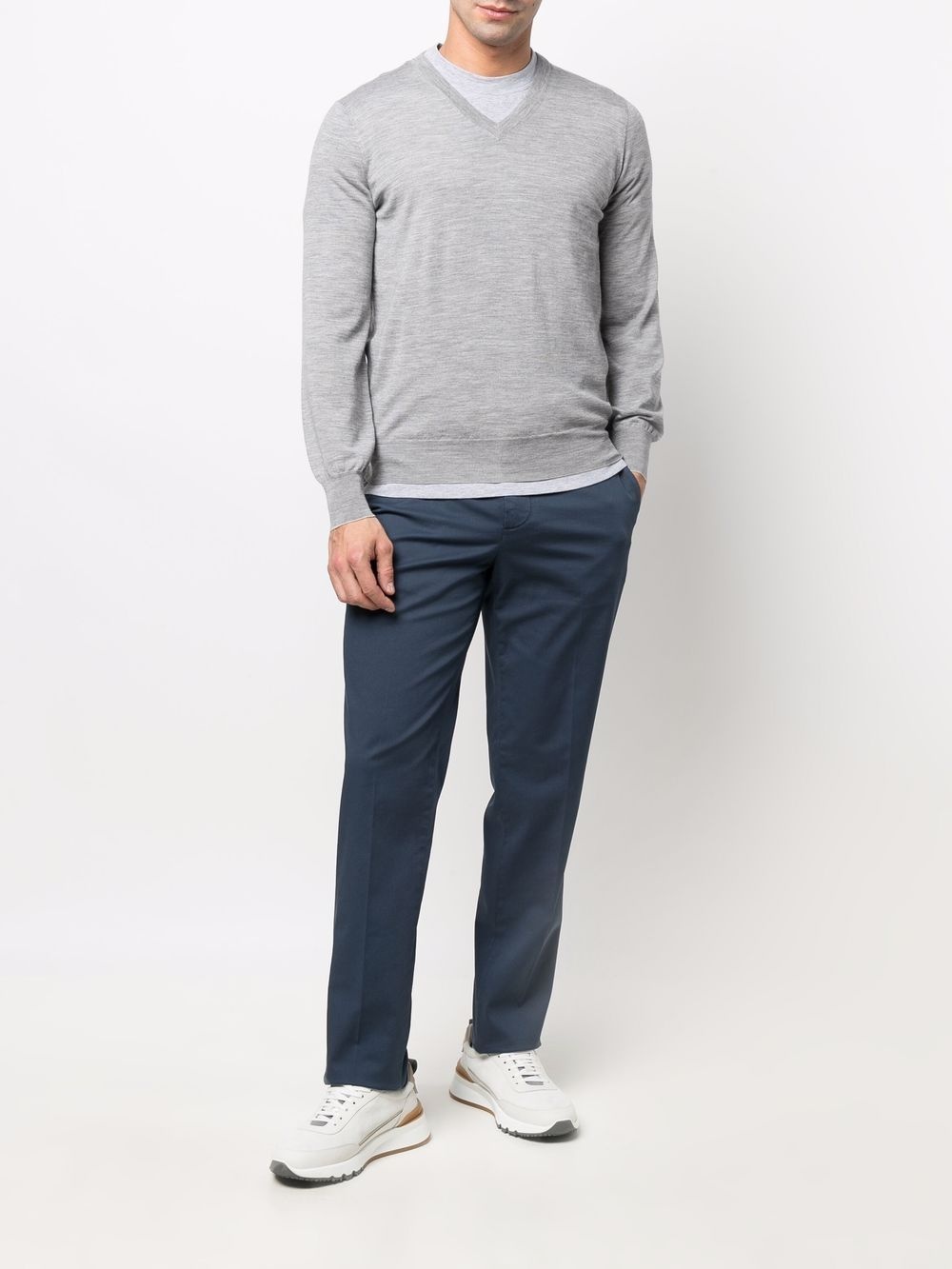 ribbed-trim V-neck jumper - 2