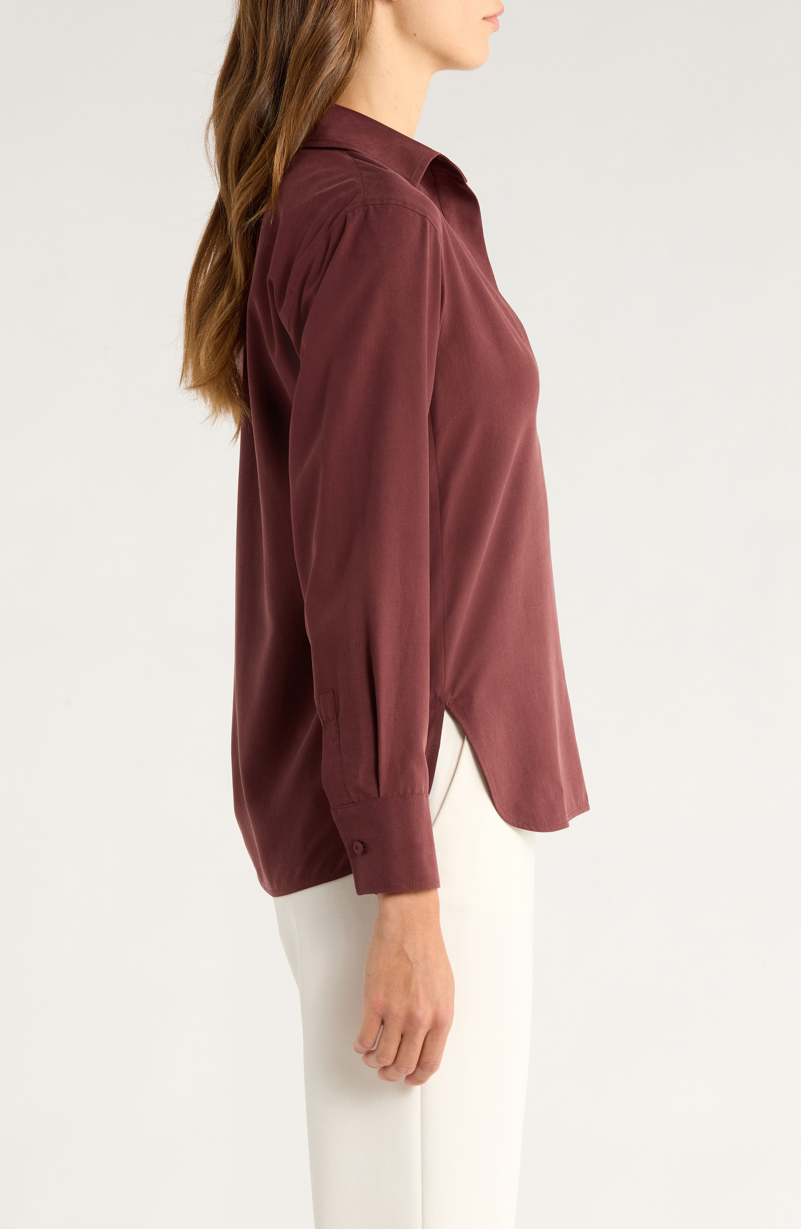 Max Mara Mirko Silk Crepe Popover Top in Cherry at Nordstrom - 3
