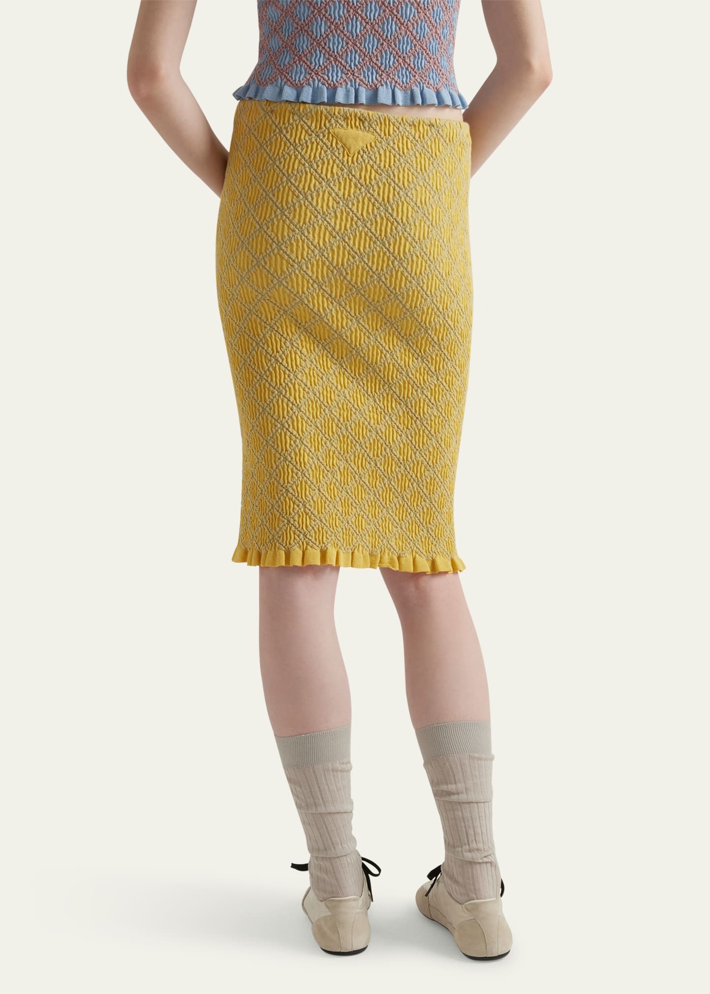 Diamond Pattern Smocked Knit Skirt - 3