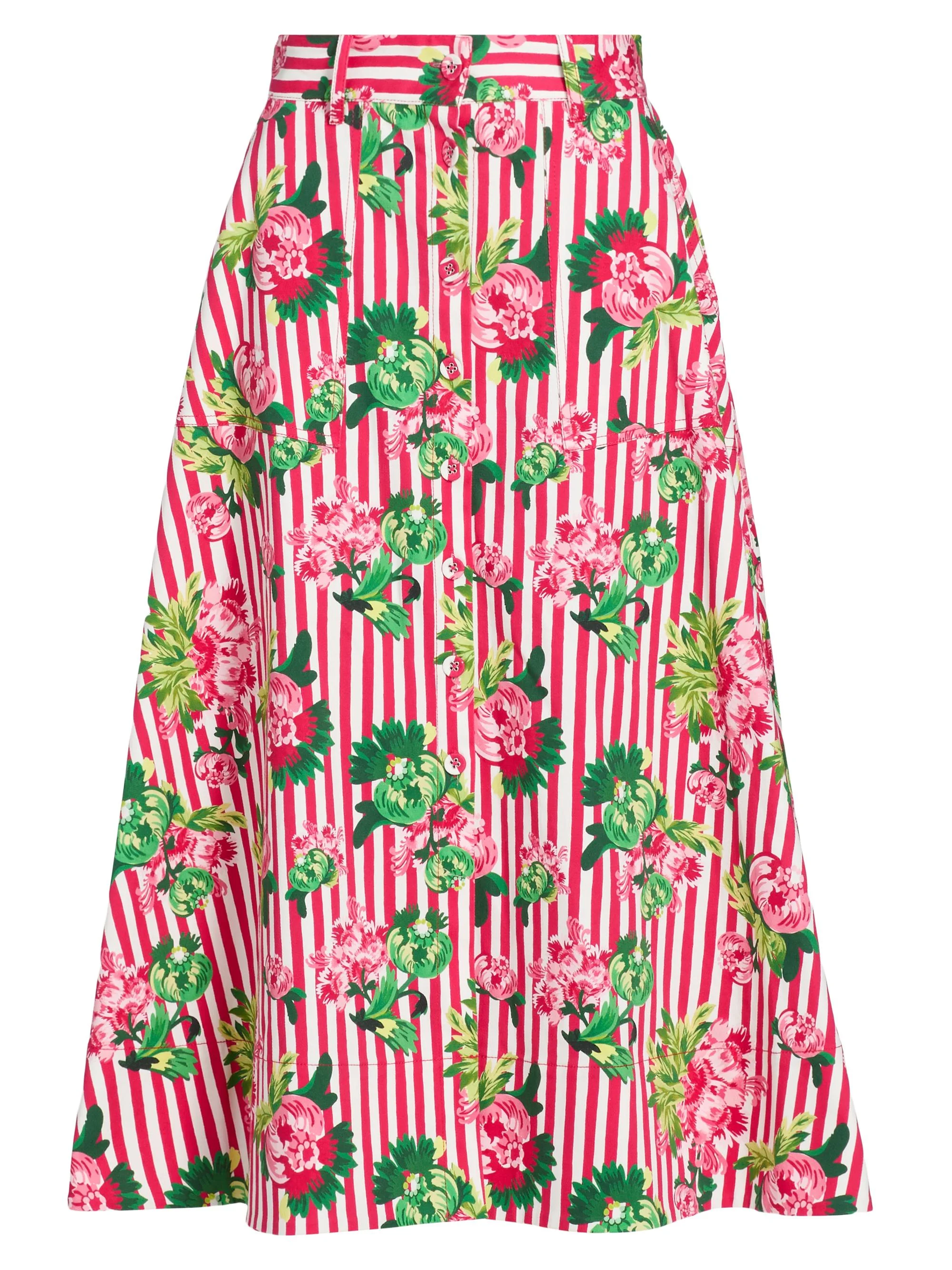Women's Kali Striped Floral Button-Front Midi-Skirt - Pivoines Stripe - 1