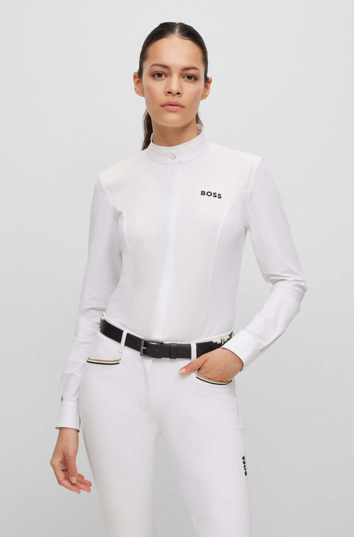 EQUESTRIAN SLIM-FIT SHOW BLOUSE IN MIXED MATERIALS - 3