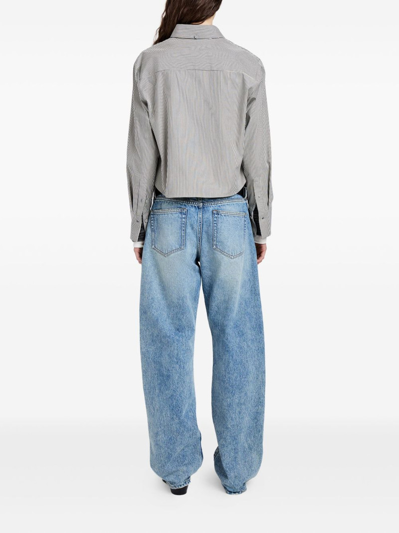 Olive pinstripe cropped shirt 4