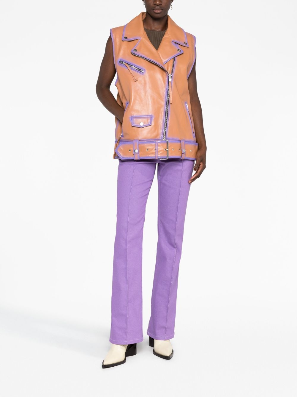 contrast-trim leather vest - 2