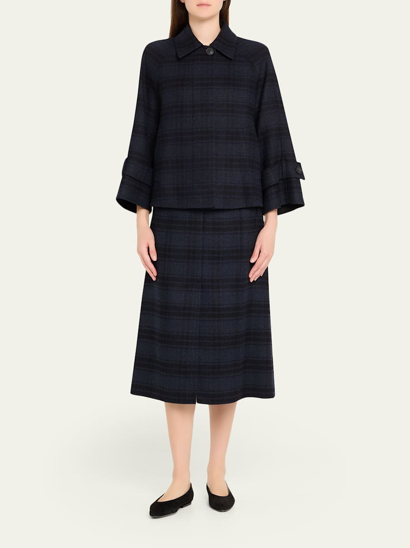 AKRIS Check Wool Double Face A-Line Midi Skirt outlook