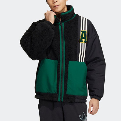 adidas adidas Clover Imitation Sherpa Warm Casual Stand Collar Jacket 'Black' HY7233 outlook