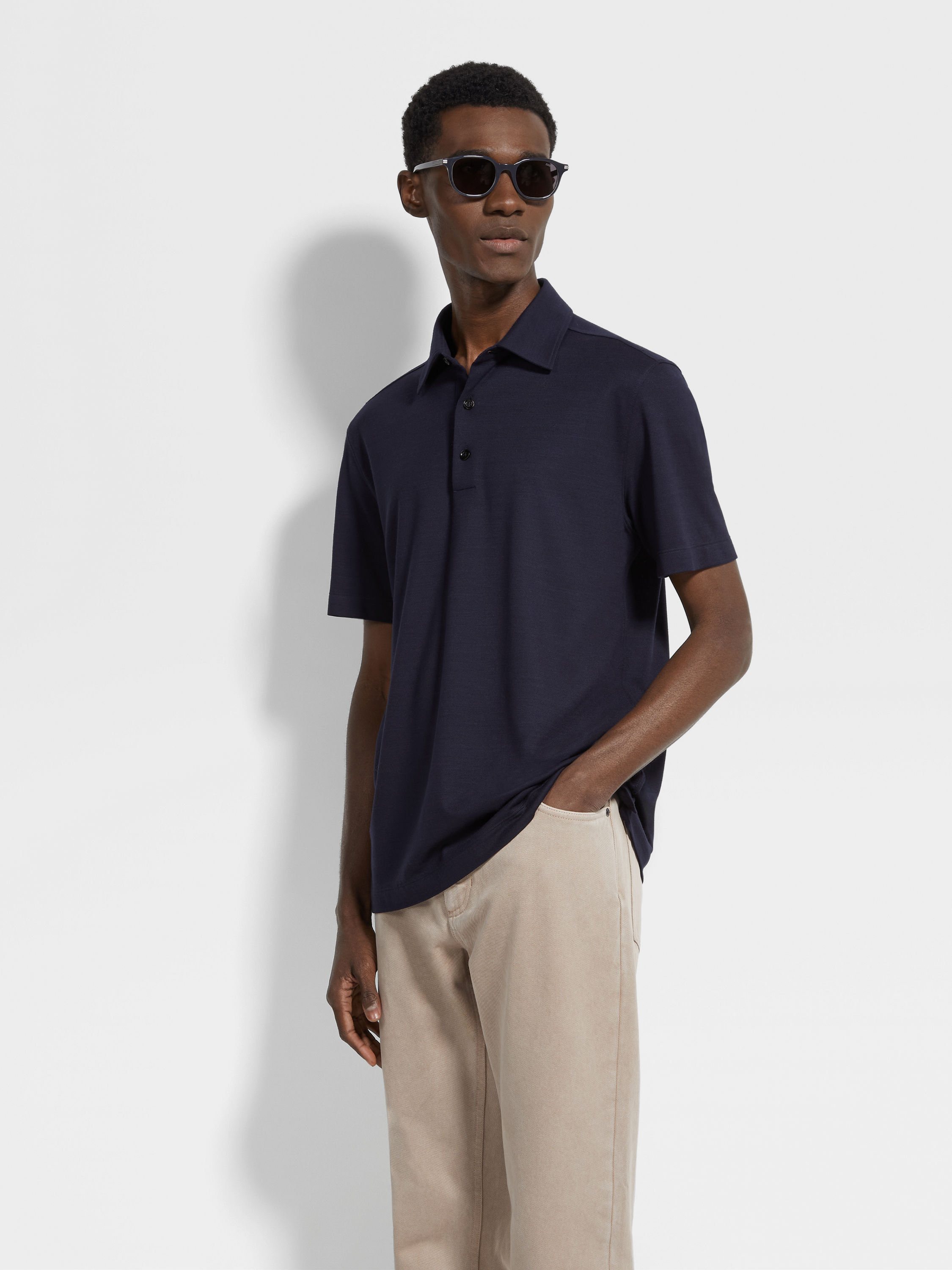 NAVY BLUE VELLUS AUREUM POLO SHIRT - 3