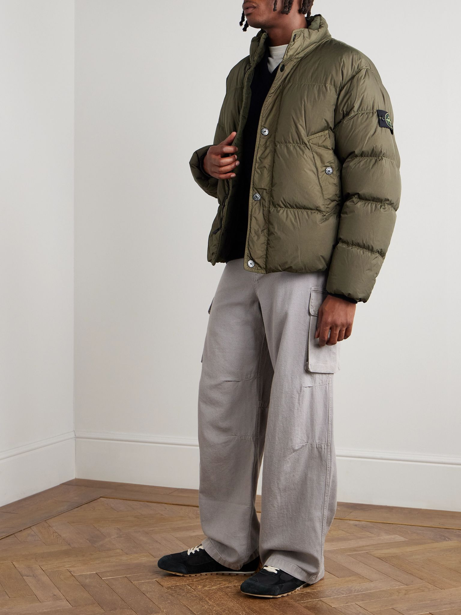 Logo-Appliquéd Garment-Dyed Quilted Crinkle Reps Down Jacket Green - 2