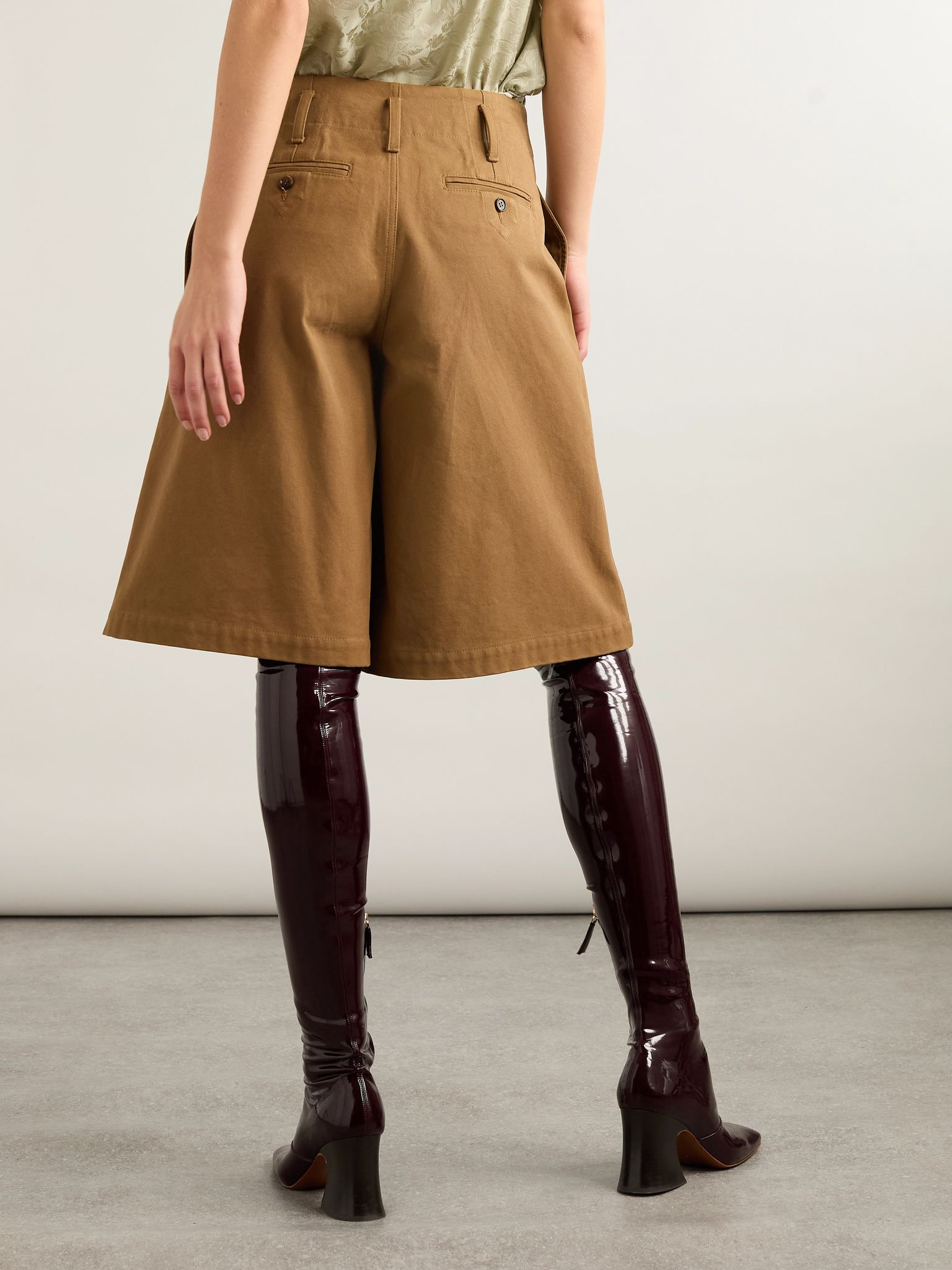 Pleated cotton-canvas shorts Brown - 4