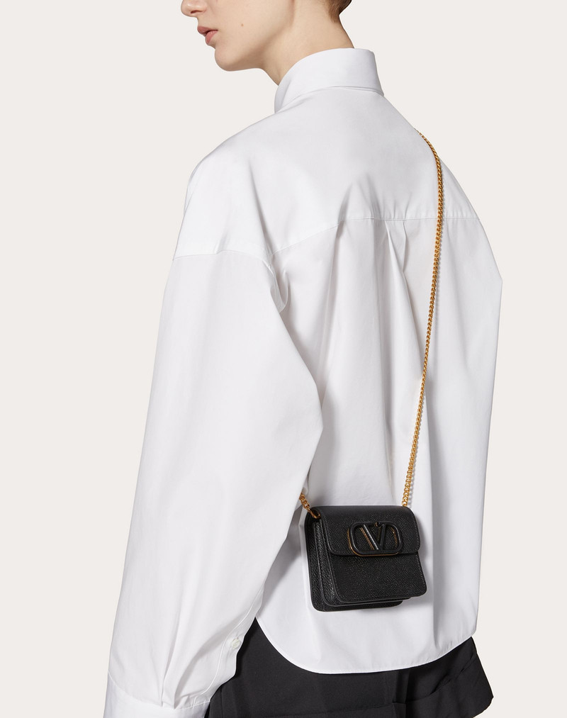 COMPACT VSLING GRAINY CALFSKIN WALLET WITH CHAIN STRAP 5