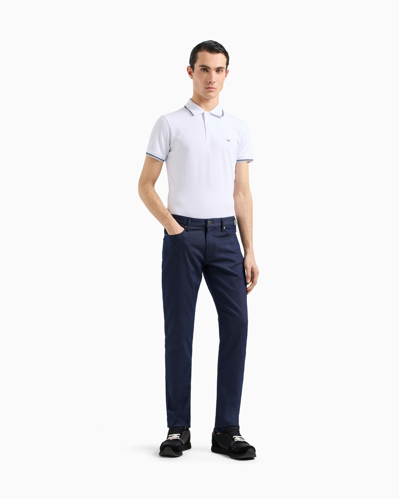 J06 Slim-fit, cotton-blend trousers with micro-armure polka dots - 2