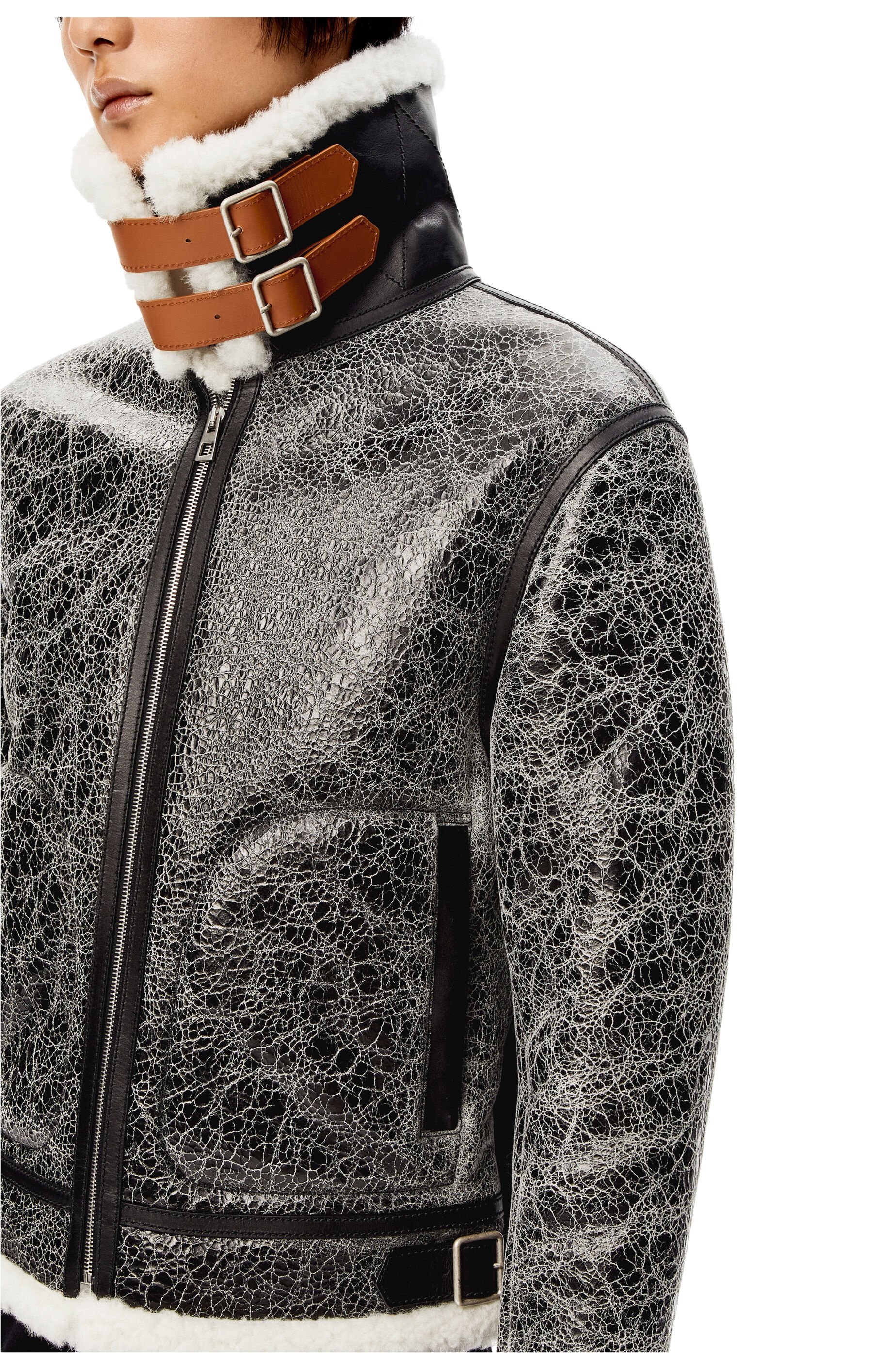 Aviator jacket in crackled nappa and shearling - 5