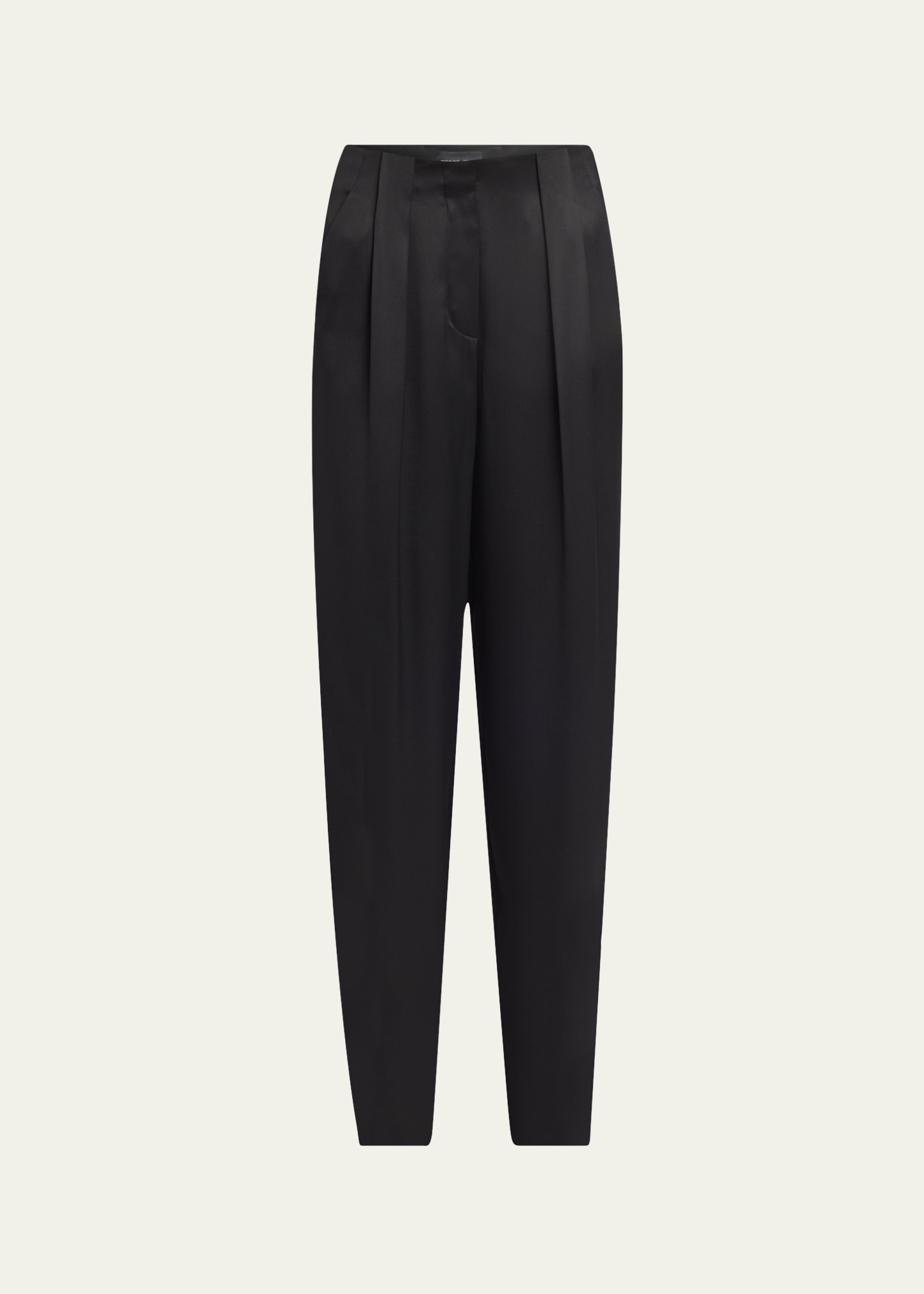 Pleated High-Rise Double Silk Satin Trousers - 1