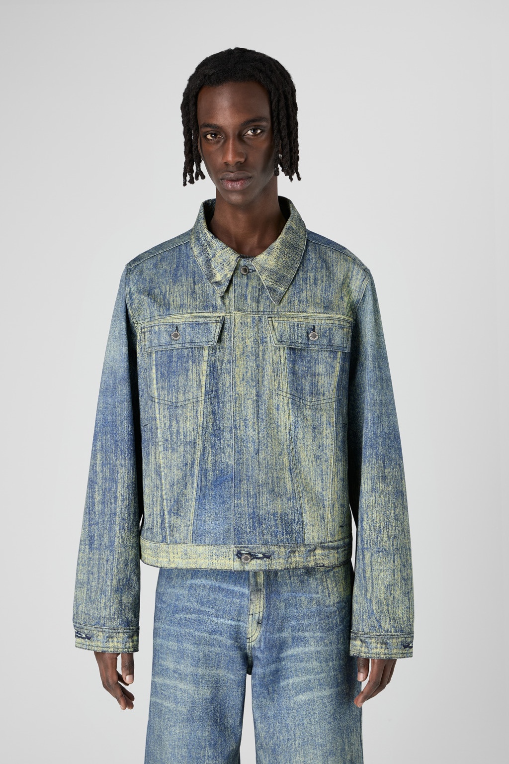 Sand Blue Paint Print Denim Jacket - 2