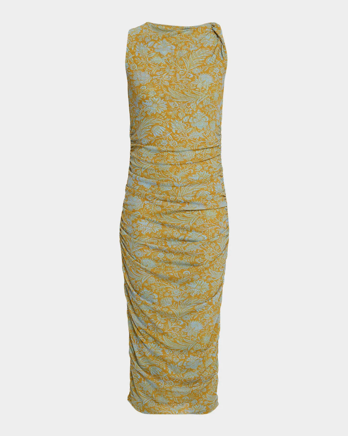 Otessa Floral Ruched Mesh Midi Dress - 1