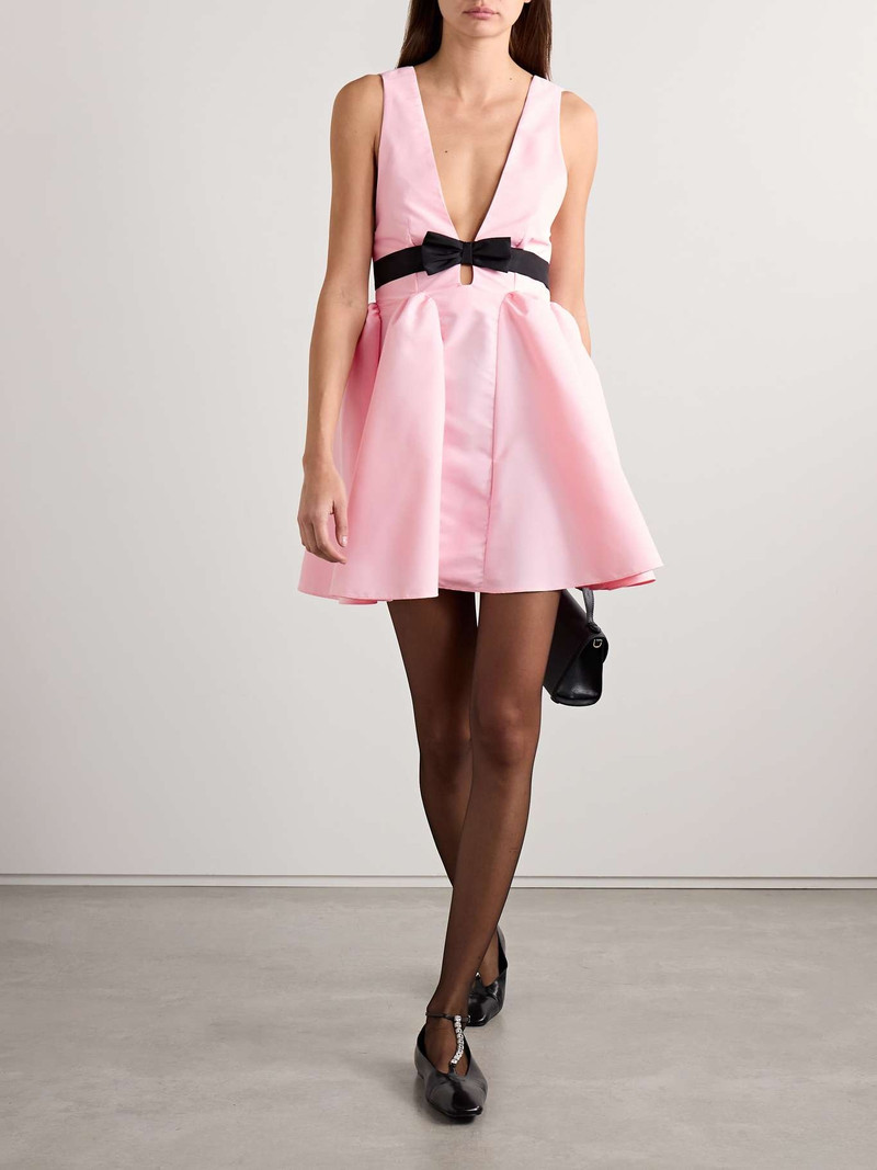 KIKA VARGAS Charlize bow-embellished woven mini dress Pink outlook