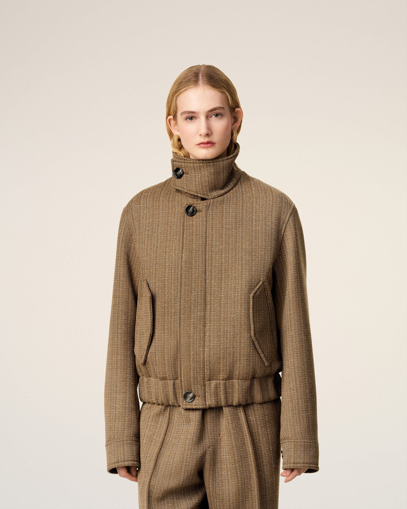 BROWN WOOL HERRINGBONE HARRINGTON JACKET 3