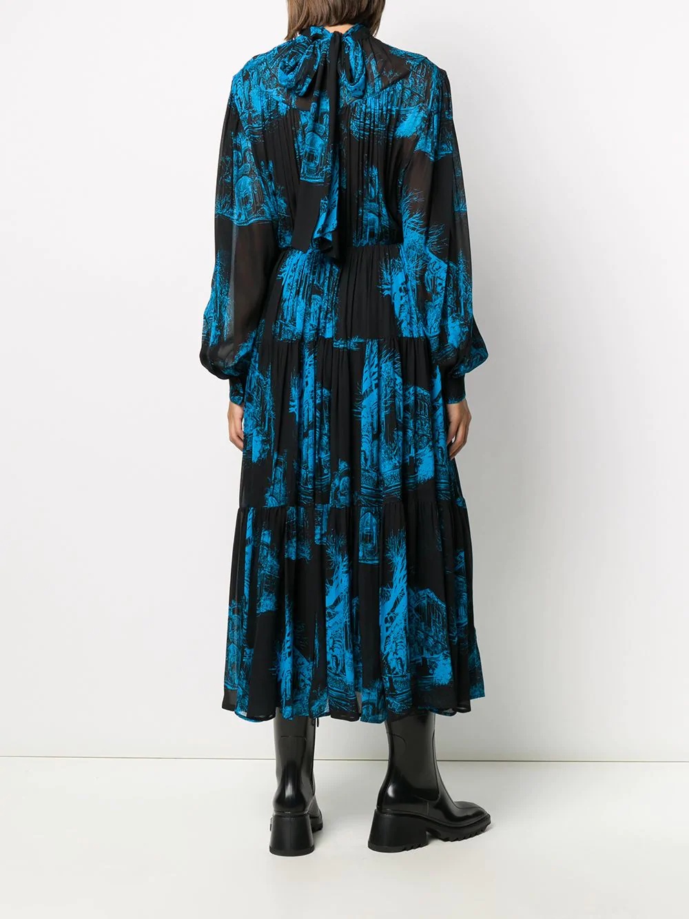 printed pleated midi dress - 4