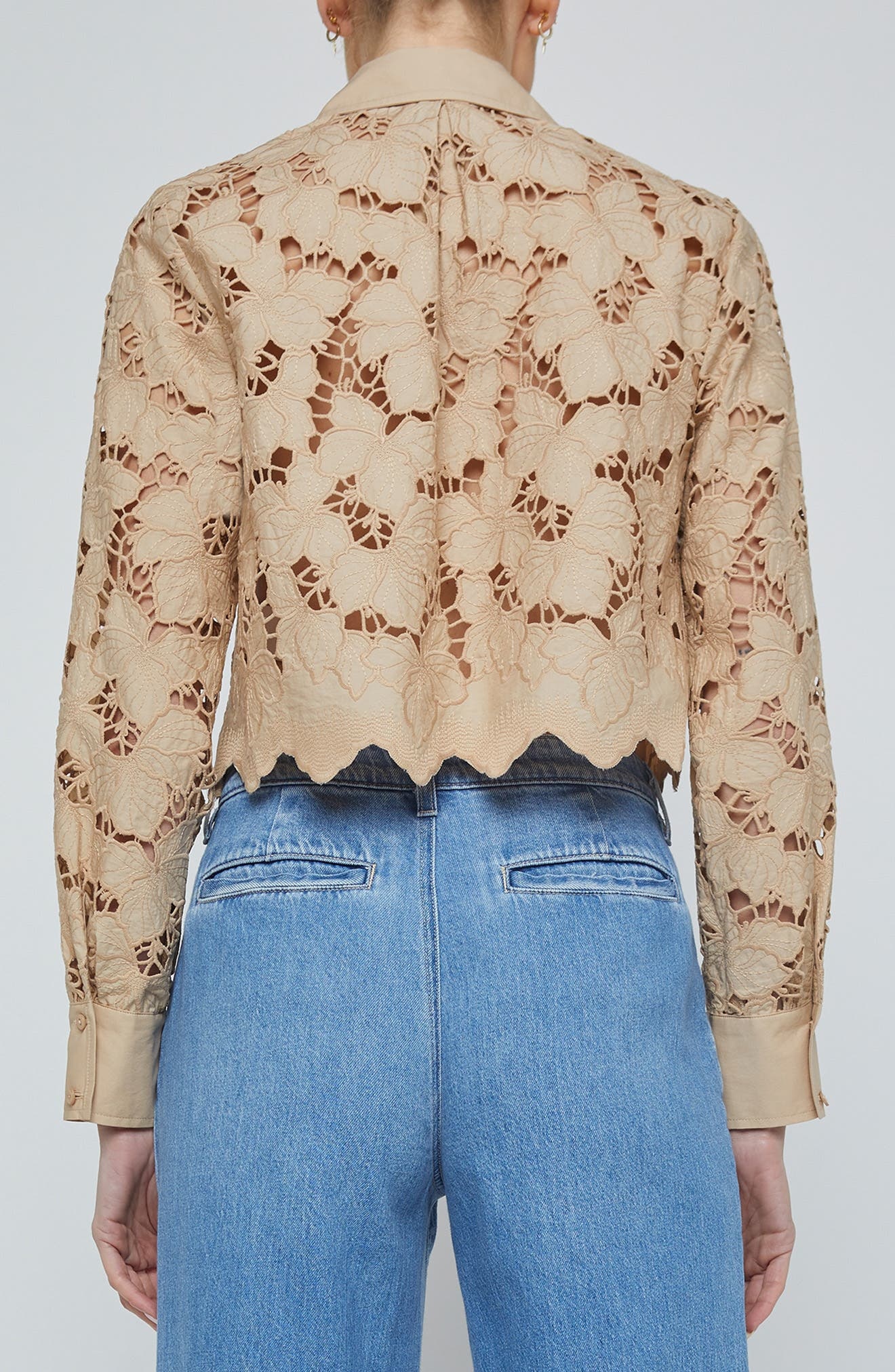 L'AGENCE Seychelle Cutwork Crop Shirt in Almond at Nordstrom - 2
