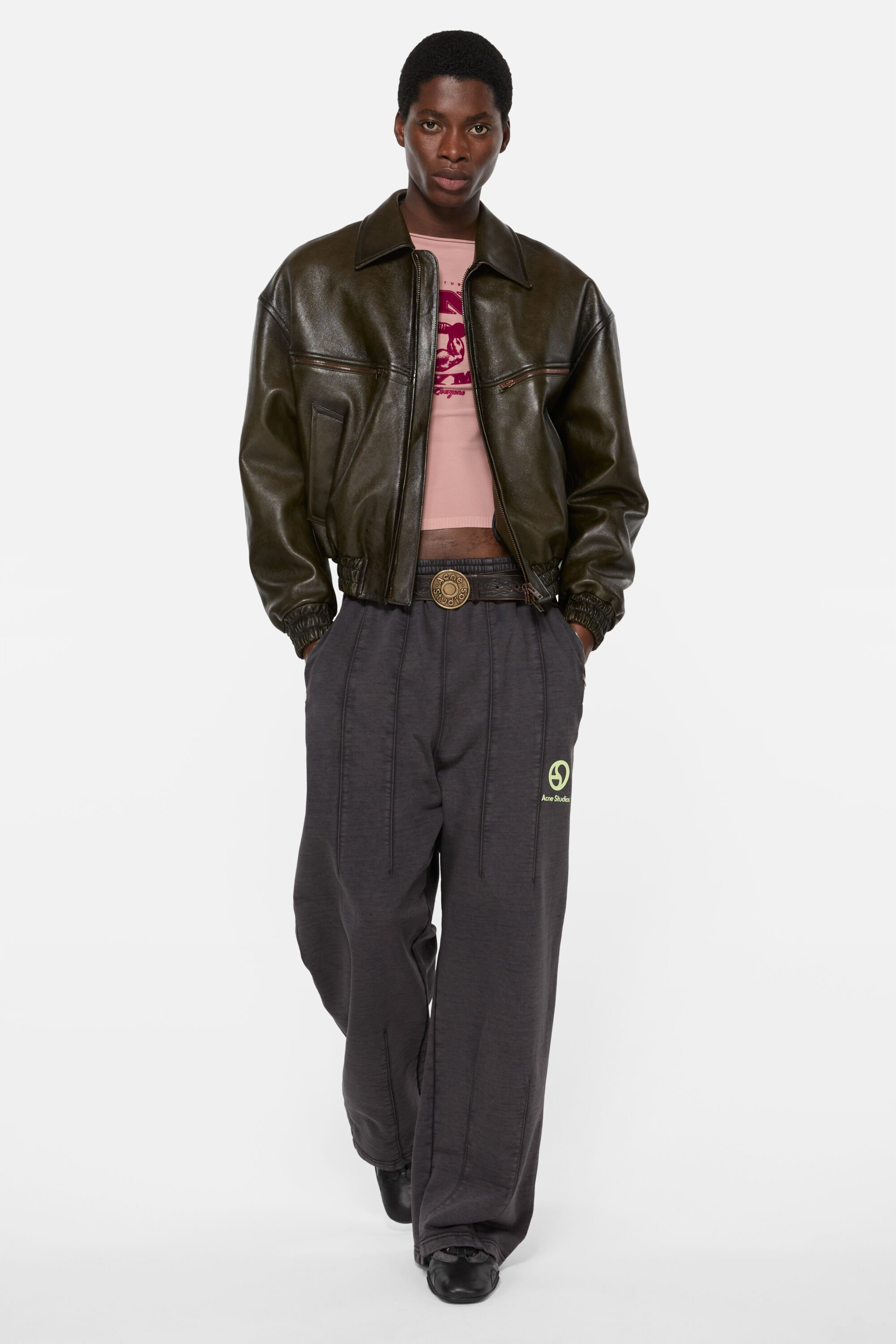 Leather bomber jacket - Vintage green - 2