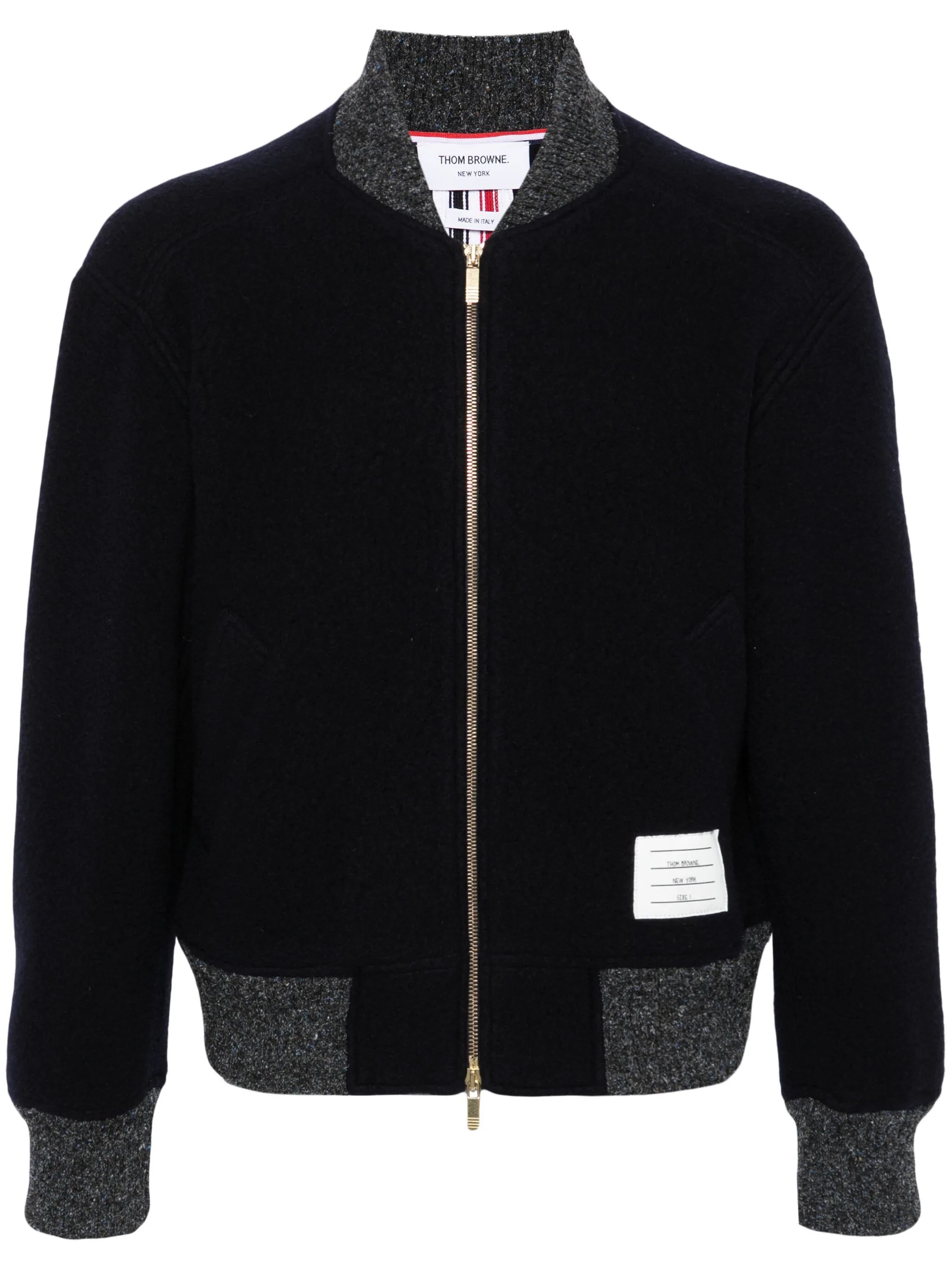 THOM BROWNE Men Bomber W/CB Rwb Stripe In Wool Fleece - 5