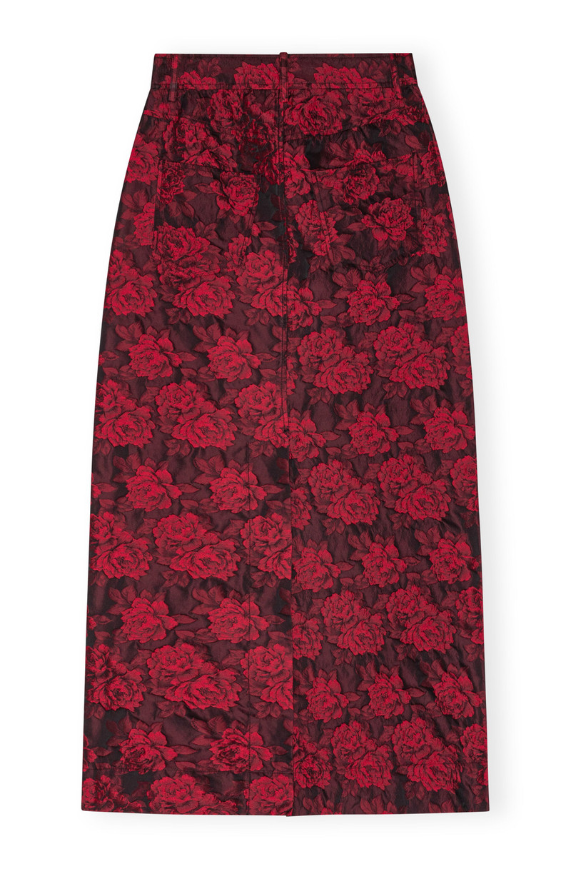 RED BOTANICAL JACQUARD LONG SKIRT 1