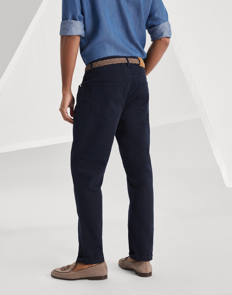 Brunello Cucinelli Garment-dyed comfort lightweight denim traditional fit five-pocket trousers outlook