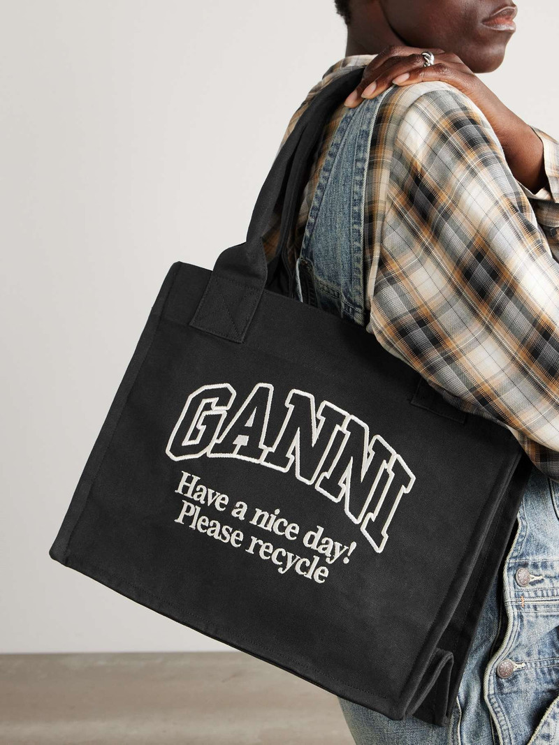 GANNI Embroidered canvas tote Black outlook
