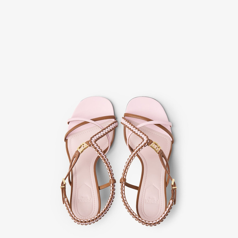 Fendi FFold Brown and pink nappa leather high-heeled sandals 4