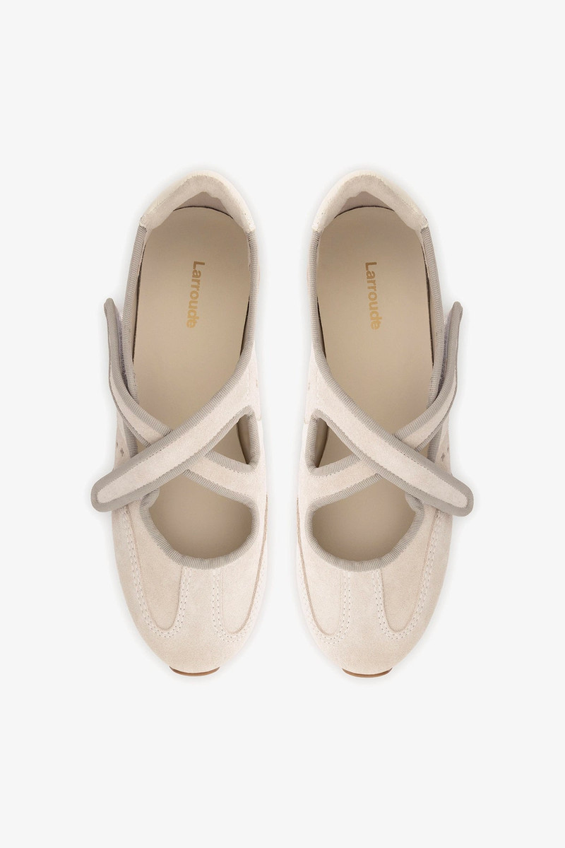 Stella Ballerina Flat In Mushroom Grey Suede and Ivory Leather 6