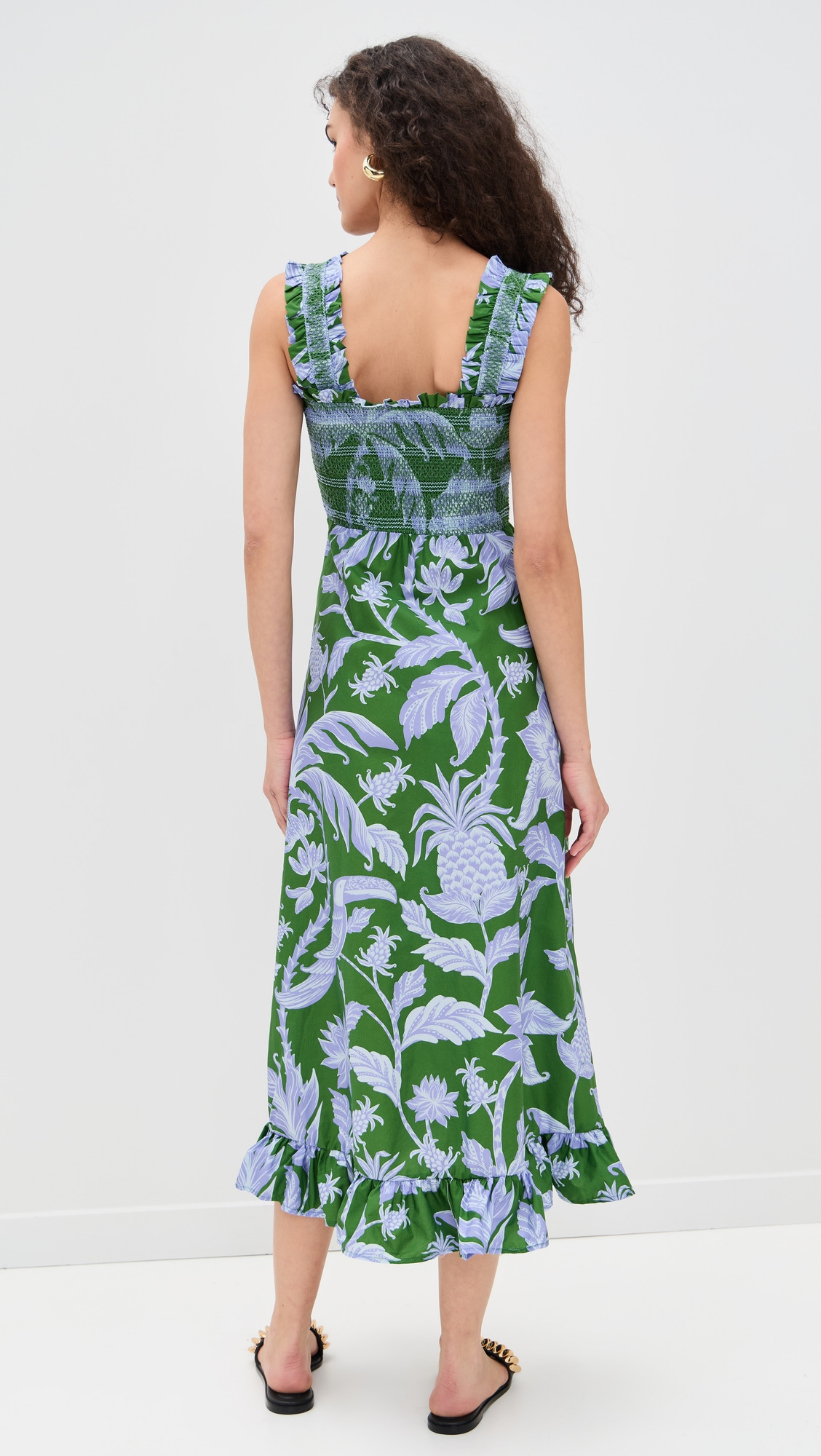 Tropical Swing Green Sleeveless Midi Dress - 2