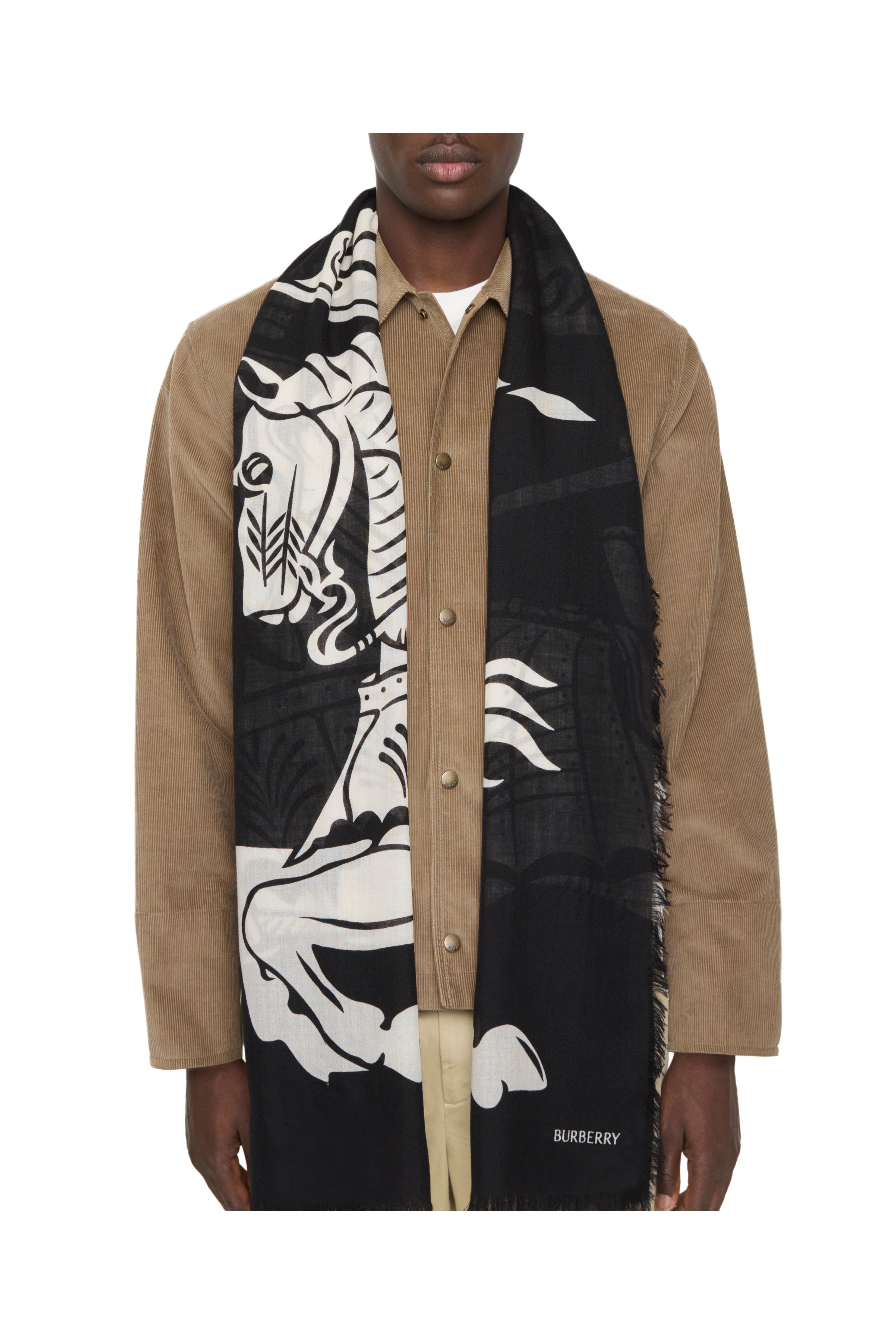 burberry Wide EKD Wool Scarf in Black/calico at Nordstrom - 5