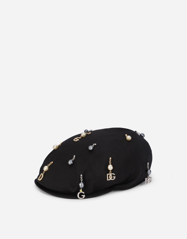 Cotton flat cap with pearls and DG pendants - 1