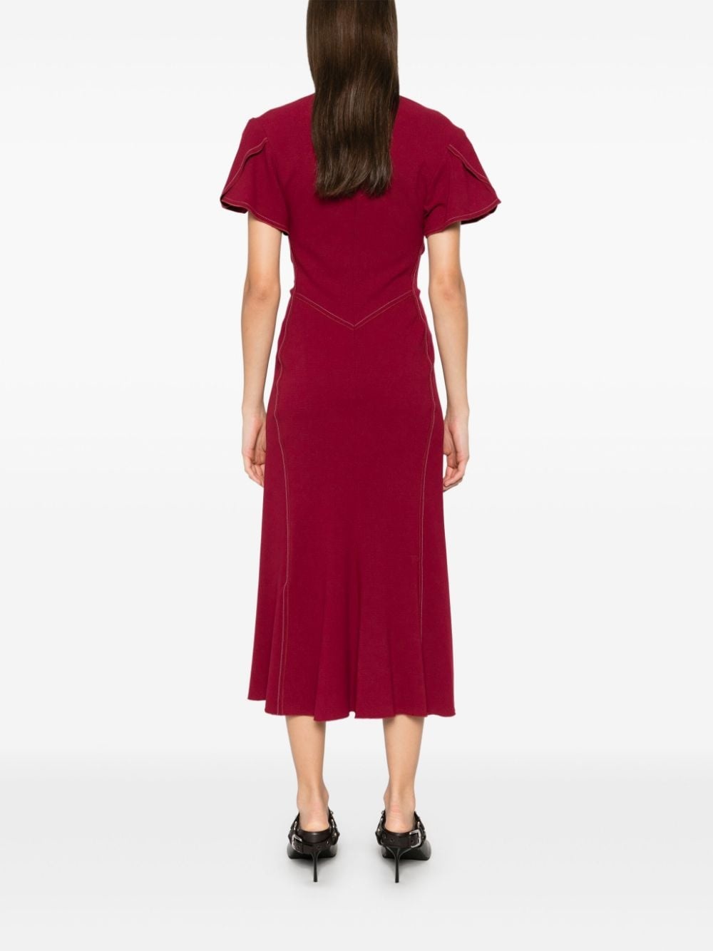 gathered V-neck midi dress - 4