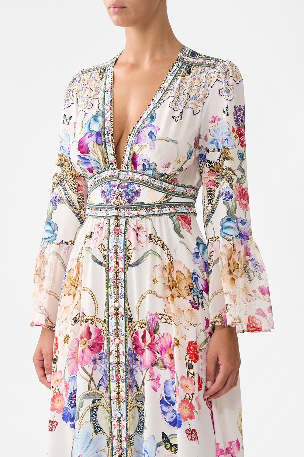 SHAPED WAISTBAND DRESS WITH RUFFLE SLEEVE - 5