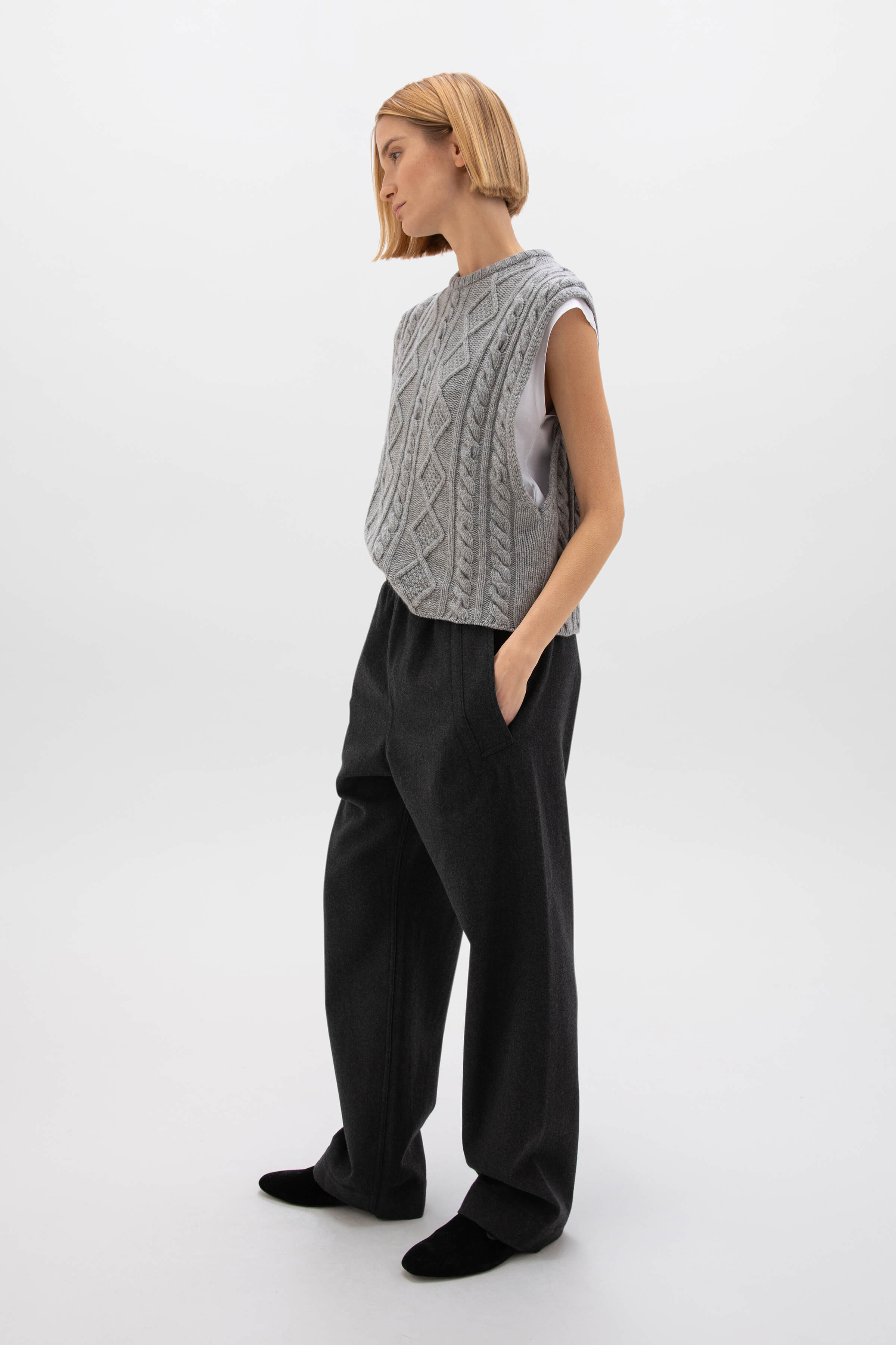 Oversized Aran Cable Cashmere Tank - 5